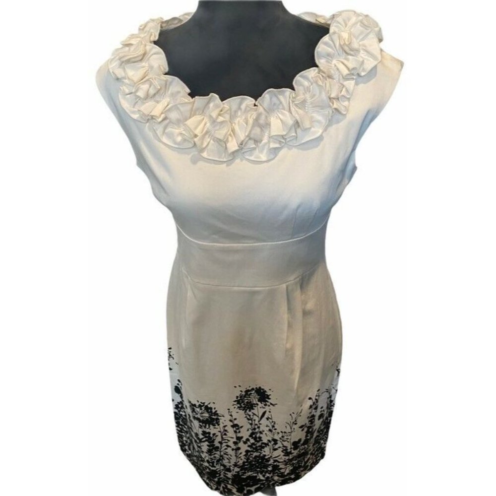 London Times Womens Sheath Dress White Black Flora
